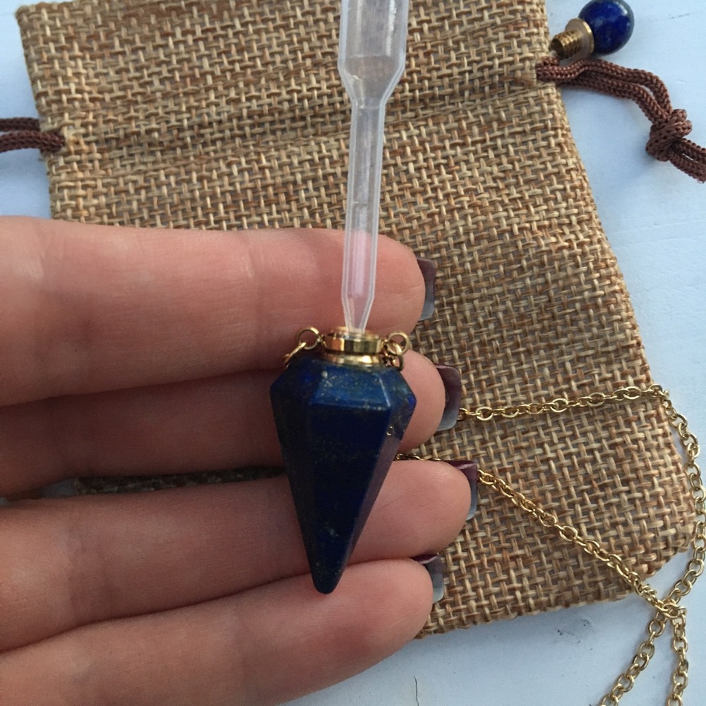 Lapis Lazuli Pendulum Lapis Perfume Bottle Necklace Gold Lapis Necklace - Picture 4 of 5